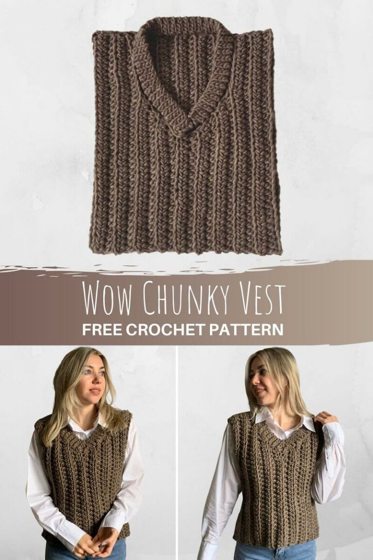 Versatile Crew Neck Button Up Pocketed Crop Chunky Yarn Crochet Knit Vest main image 0