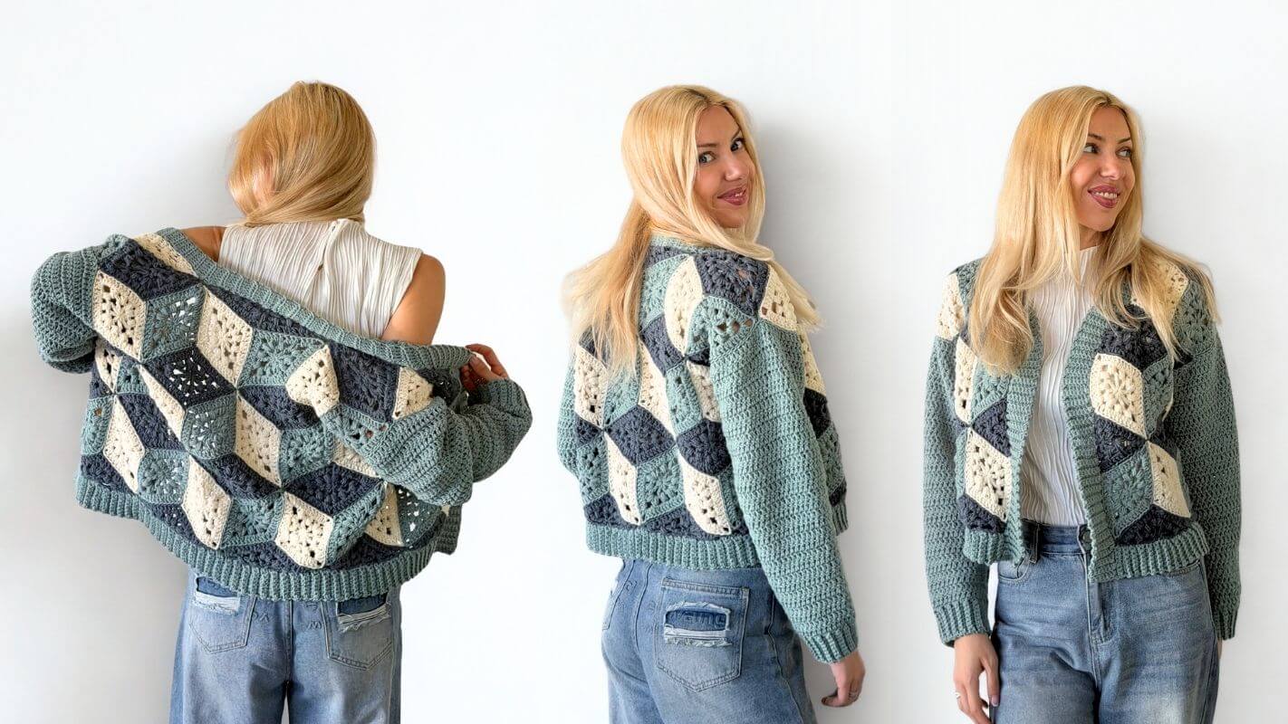 3D Cube Cardi - Free Crochet Pattern + Video Tutorial